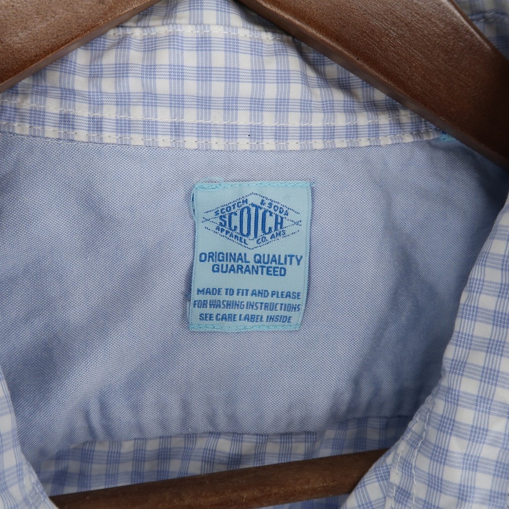 Scotch and Soda Shirt Mens XL Blue Plaid Long Sleeve Roll Tab Cotton Flip Cuff - Picture 13 of 16